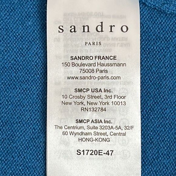 NWT SANDRO sweater short sleeves wool/cashmere blue knotted on the side S - Picture 11 of 13